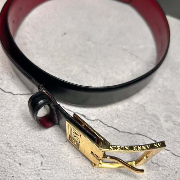 Anne Klein Genuine Leather Black and Red Belt with Gold Buckle